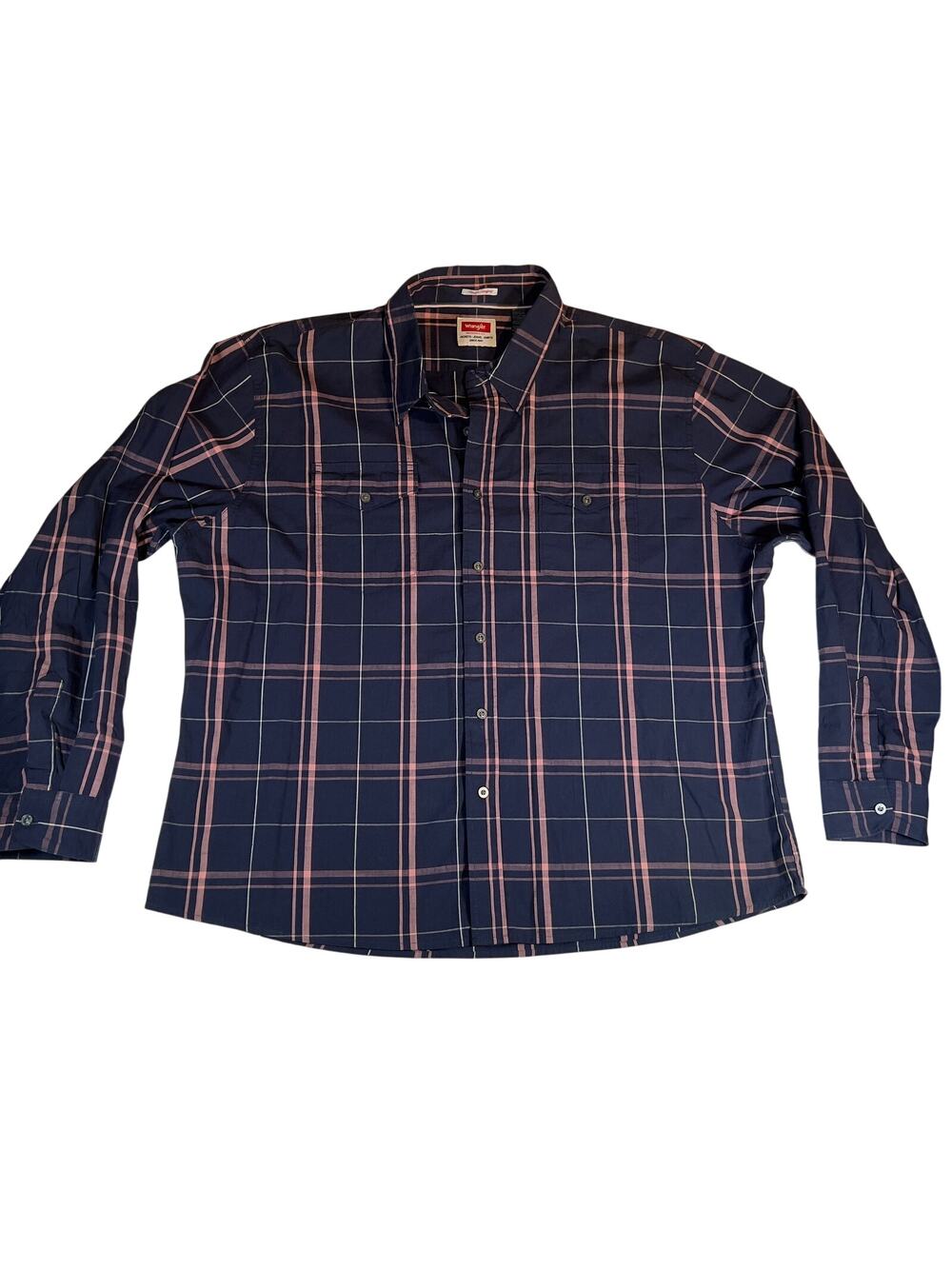 Wrangler Flex for Comfort Button Down Shirt Men 3XL Blue Pink Plaid Long Sleeve
